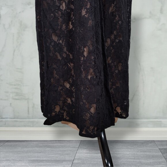 BCBGMaxazria Serafina Lace Overlay Formal Dress Size 12 Black Front Split Plunge - Picture 12 of 16